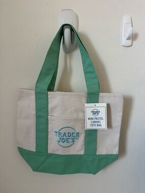 Trader Joe's Mini Pastel Canvas Tote Bag in Mint Green